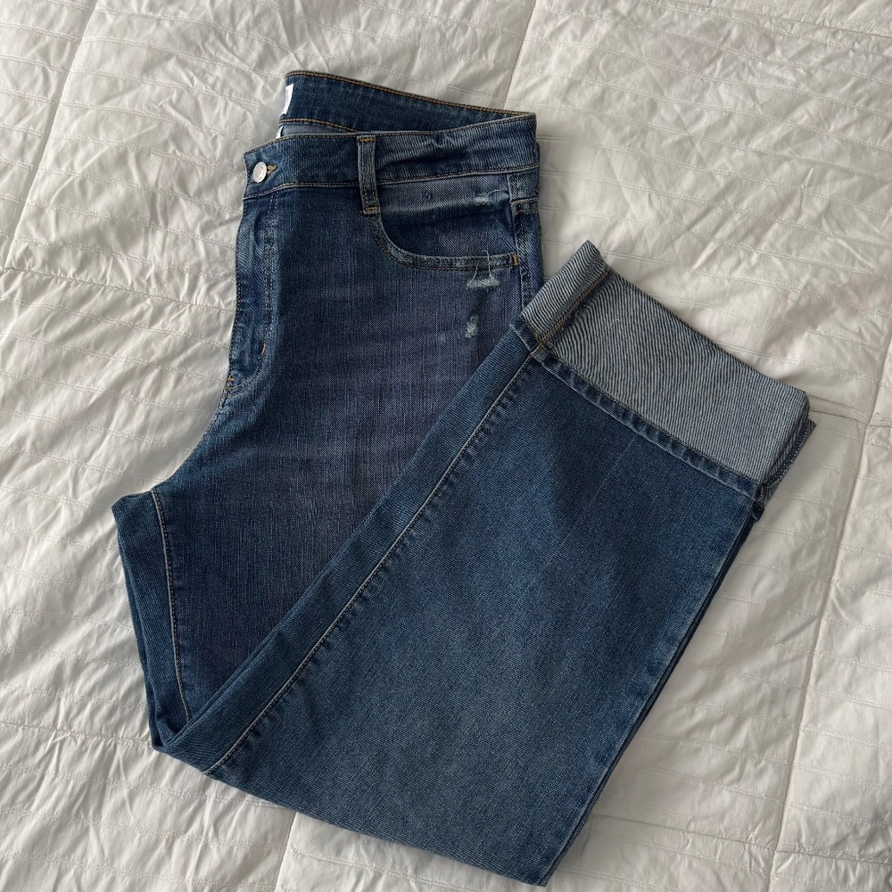 Time & Tru High Rise Distressed Straight Jeans | Cuffed Hem | Size 14
